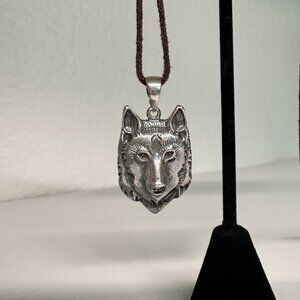 Wolf 925 Silver Pendant On A Cotton cord Spiritual Animal Gift